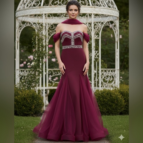 burgundy prom dresses fashion nova A-Line Puff Sleeves Satin Burgundy Long prom Dress, Burgundy Long Form   shopluu